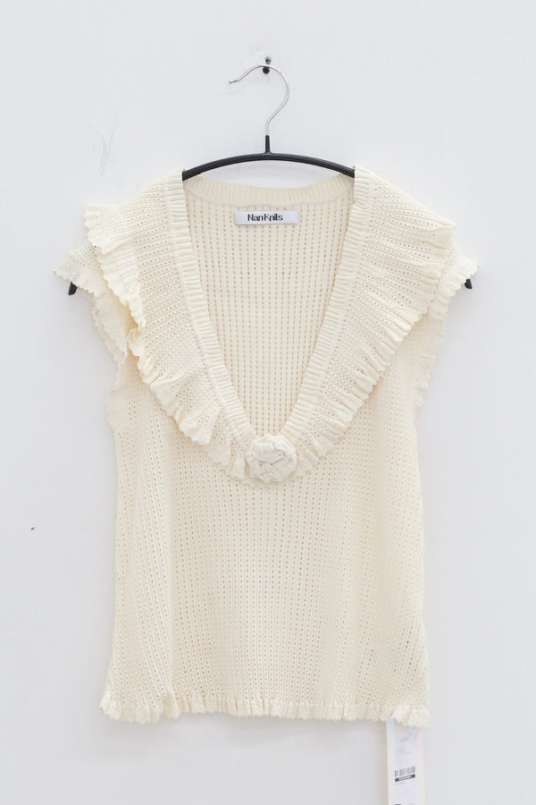 NAN KNITS 25 Autumn and Winter Hollow Lace V-Neck Vest NAN-N25SSVE03WHI-MB Off-White
